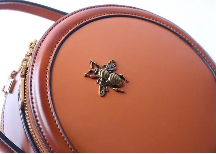 Black Round Purse Leather Round Bag Circle Leather Purse Womens