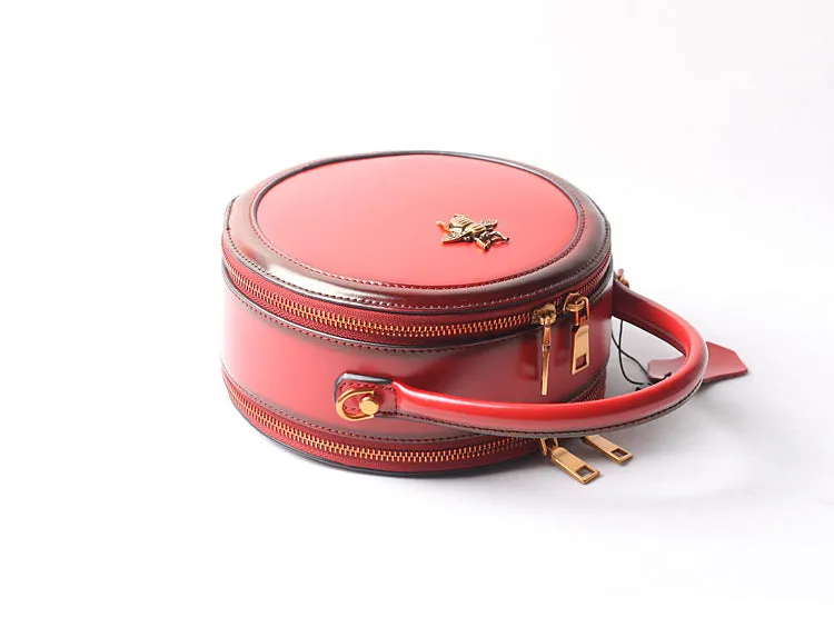 Black Round Purse Leather Round Bag Circle Leather Purse Womens