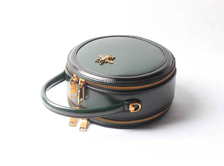 Black Round Purse Leather Round Bag Circle Leather Purse Womens