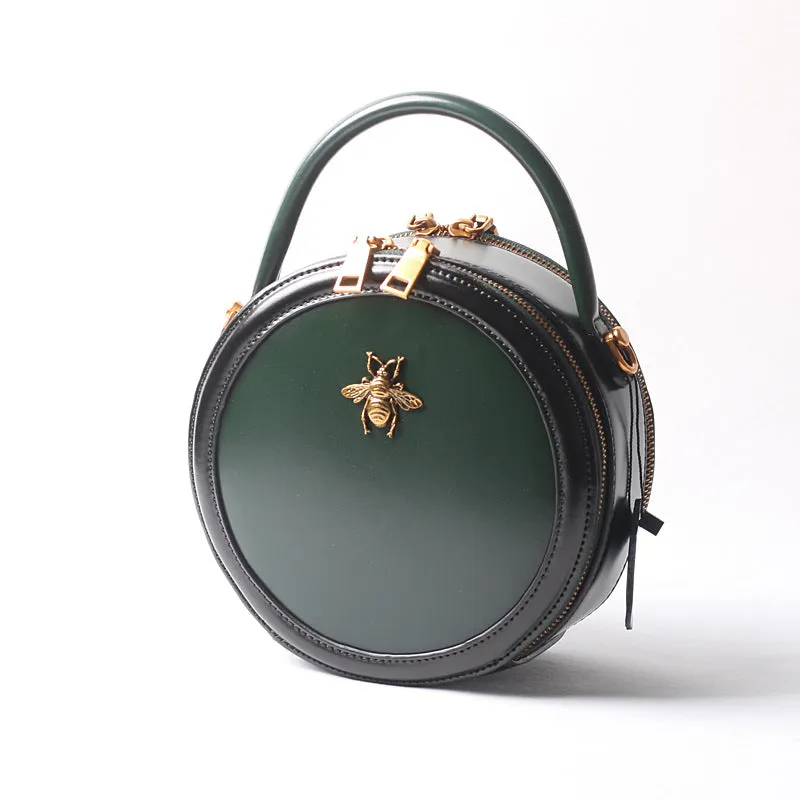 Black Round Purse Leather Round Bag Circle Leather Purse Womens