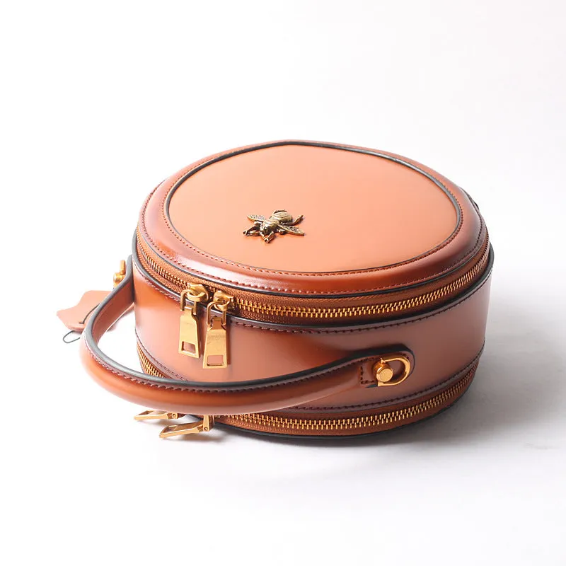 Black Round Purse Leather Round Bag Circle Leather Purse Womens