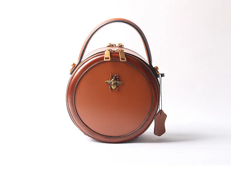 Black Round Purse Leather Round Bag Circle Leather Purse Womens