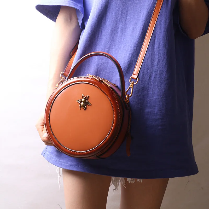 Black Round Purse Leather Round Bag Circle Leather Purse Womens
