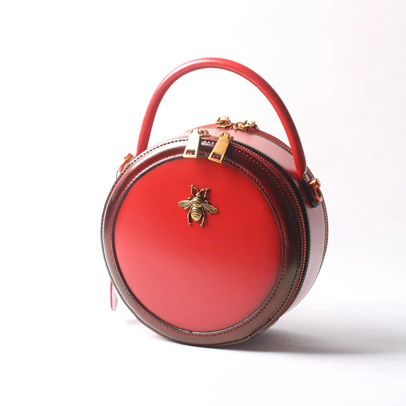 Black Round Purse Leather Round Bag Circle Leather Purse Womens