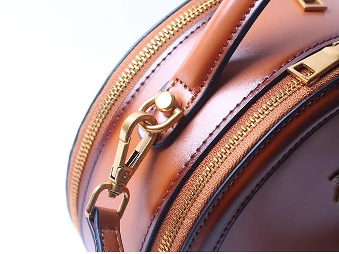 Black Round Purse Leather Round Bag Circle Leather Purse Womens