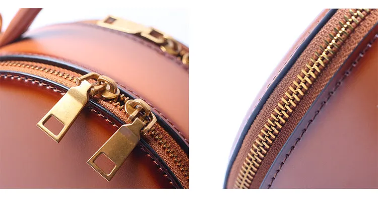 Black Round Purse Leather Round Bag Circle Leather Purse Womens