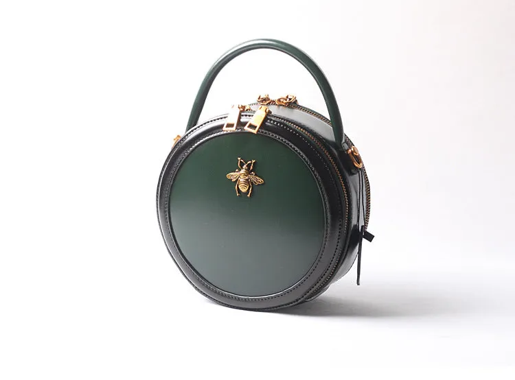 Black Round Purse Leather Round Bag Circle Leather Purse Womens