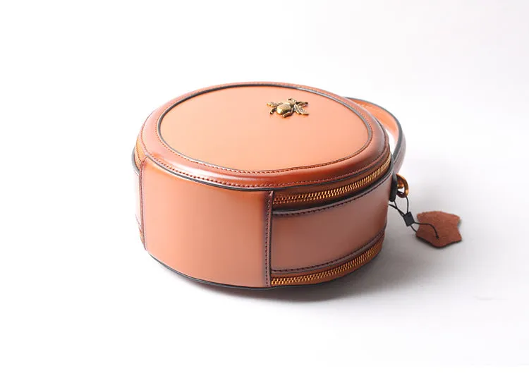 Black Round Purse Leather Round Bag Circle Leather Purse Womens