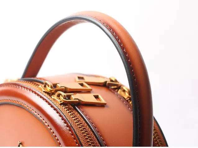 Black Round Purse Leather Round Bag Circle Leather Purse Womens