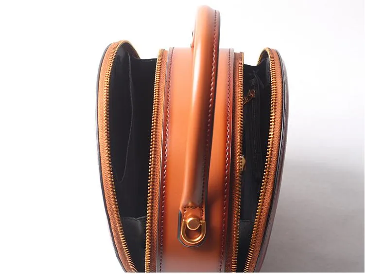 Black Round Purse Leather Round Bag Circle Leather Purse Womens