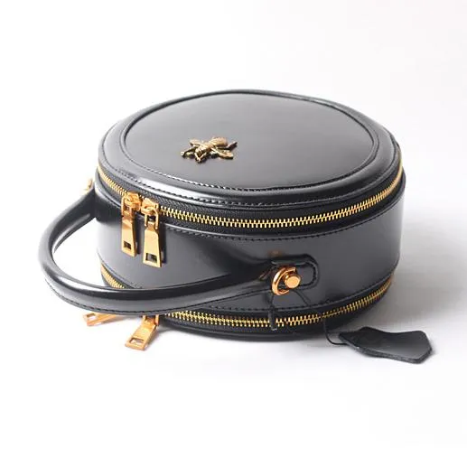 Black Round Purse Leather Round Bag Circle Leather Purse Womens