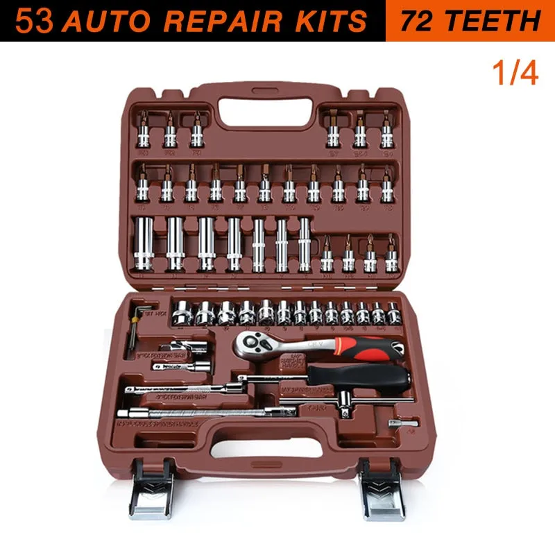 Car Repair Tool Ratchet Torque Wrench Spanner Screwdriver Socket Set Combo Tools Kit Bicycle Auto Repairing Tool Mechanic Tool A