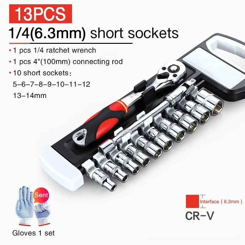Car Repair Tool Ratchet Torque Wrench Spanner Screwdriver Socket Set Combo Tools Kit Bicycle Auto Repairing Tool Mechanic Tool A