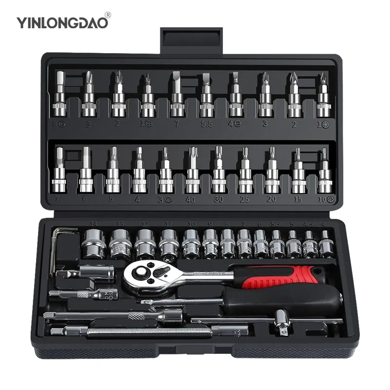 Car Repair Tool Ratchet Torque Wrench Spanner Screwdriver Socket Set Combo Tools Kit Bicycle Auto Repairing Tool Mechanic Tool A