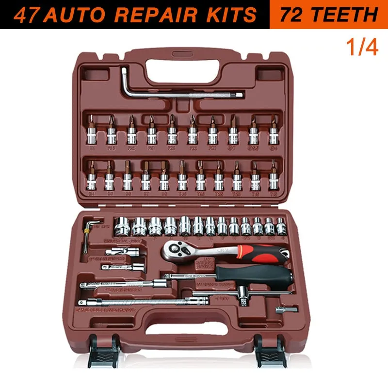 Car Repair Tool Ratchet Torque Wrench Spanner Screwdriver Socket Set Combo Tools Kit Bicycle Auto Repairing Tool Mechanic Tool A