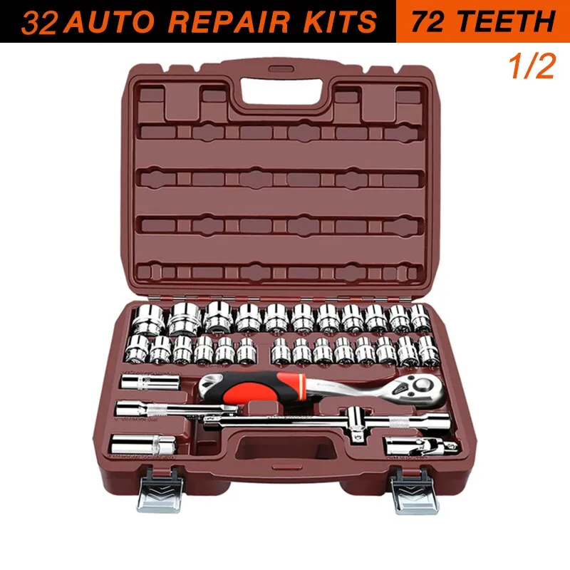Car Repair Tool Ratchet Torque Wrench Spanner Screwdriver Socket Set Combo Tools Kit Bicycle Auto Repairing Tool Mechanic Tool A