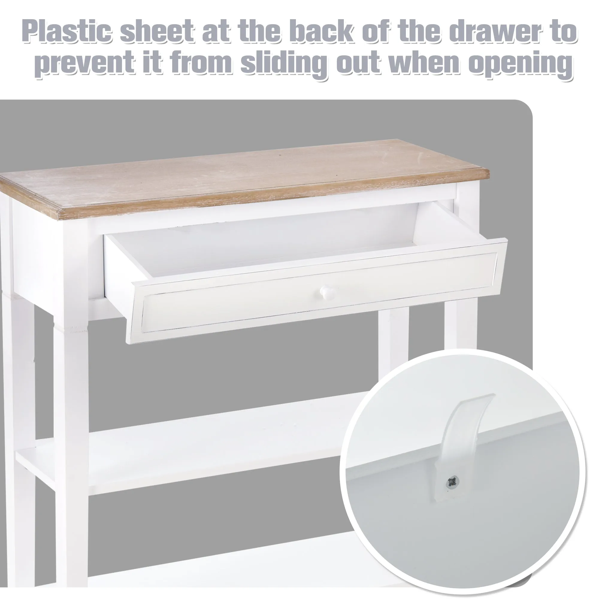 Console Table Hallway Side Desk One Drawer 2 Shelves Worktop Handle Retro Elegant Style Home Display Storage for Bedroom Livingroom