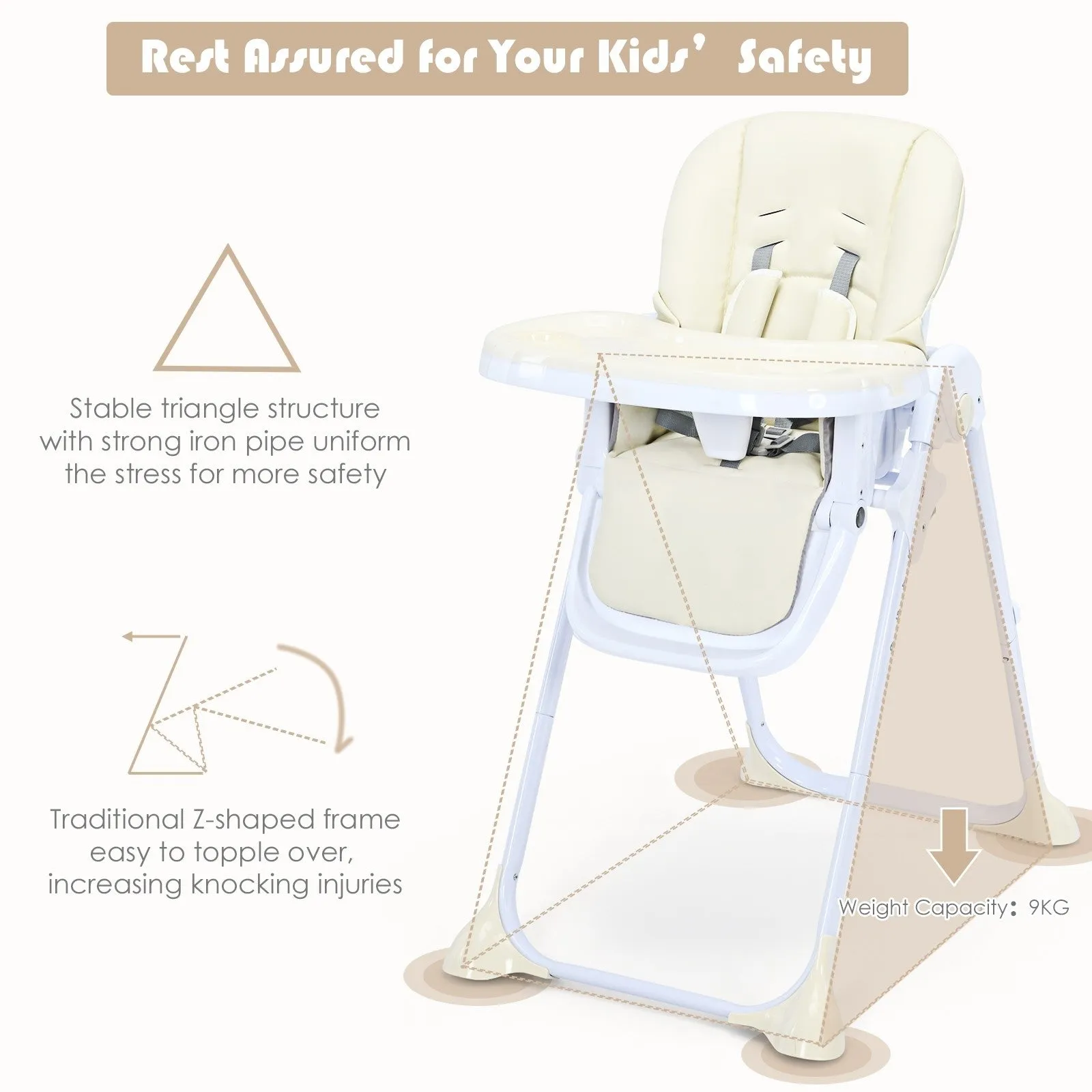 Convertible High Chair with Wheels - Beige