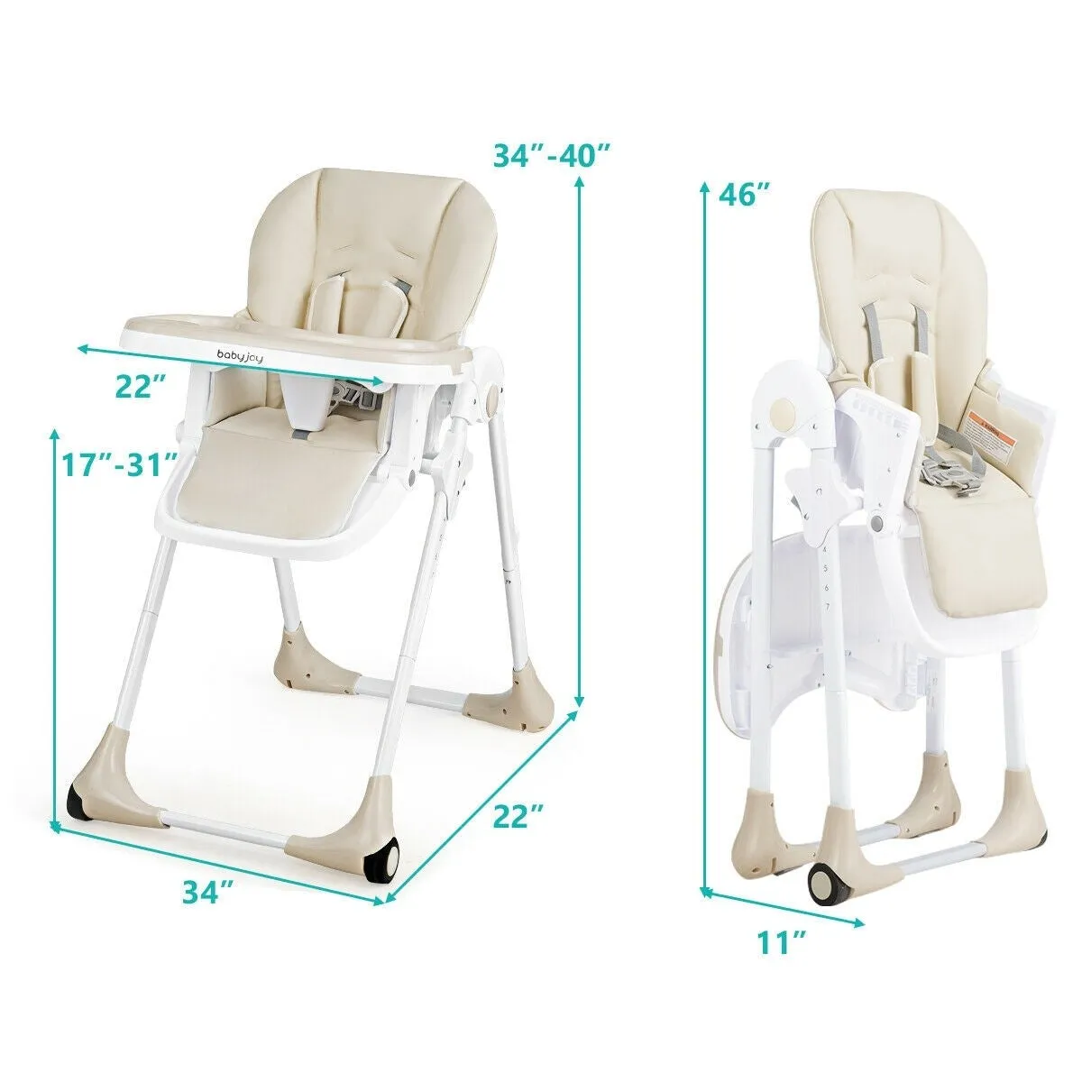 Convertible High Chair with Wheels - Beige