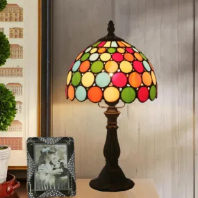 Dome Tiffany Style Table Lamp: Cut Glass Dotted Pattern, Dark Coffee Finish