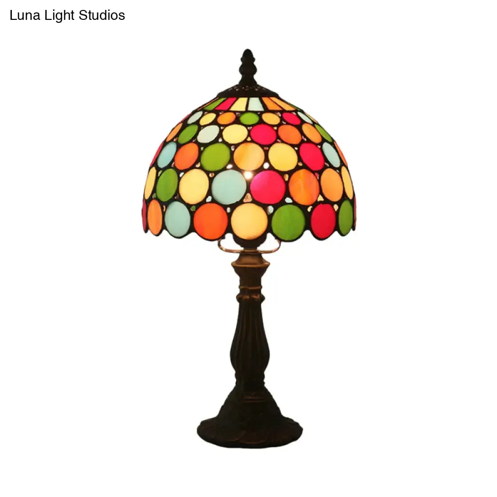 Dome Tiffany Style Table Lamp: Cut Glass Dotted Pattern, Dark Coffee Finish