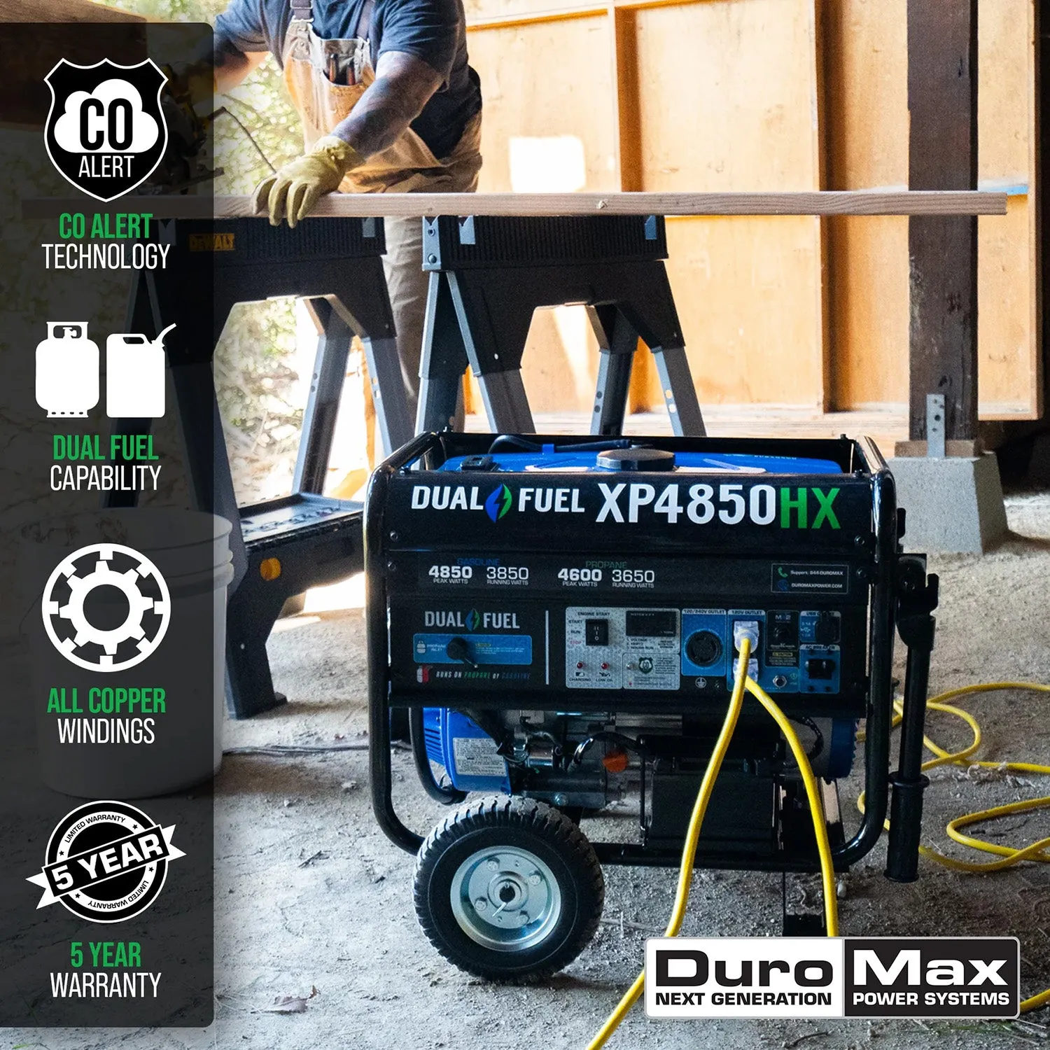 DuroMax XP4850HX Dual Fuel Portable HX Generator w/ CO Alert | 4850 Watts