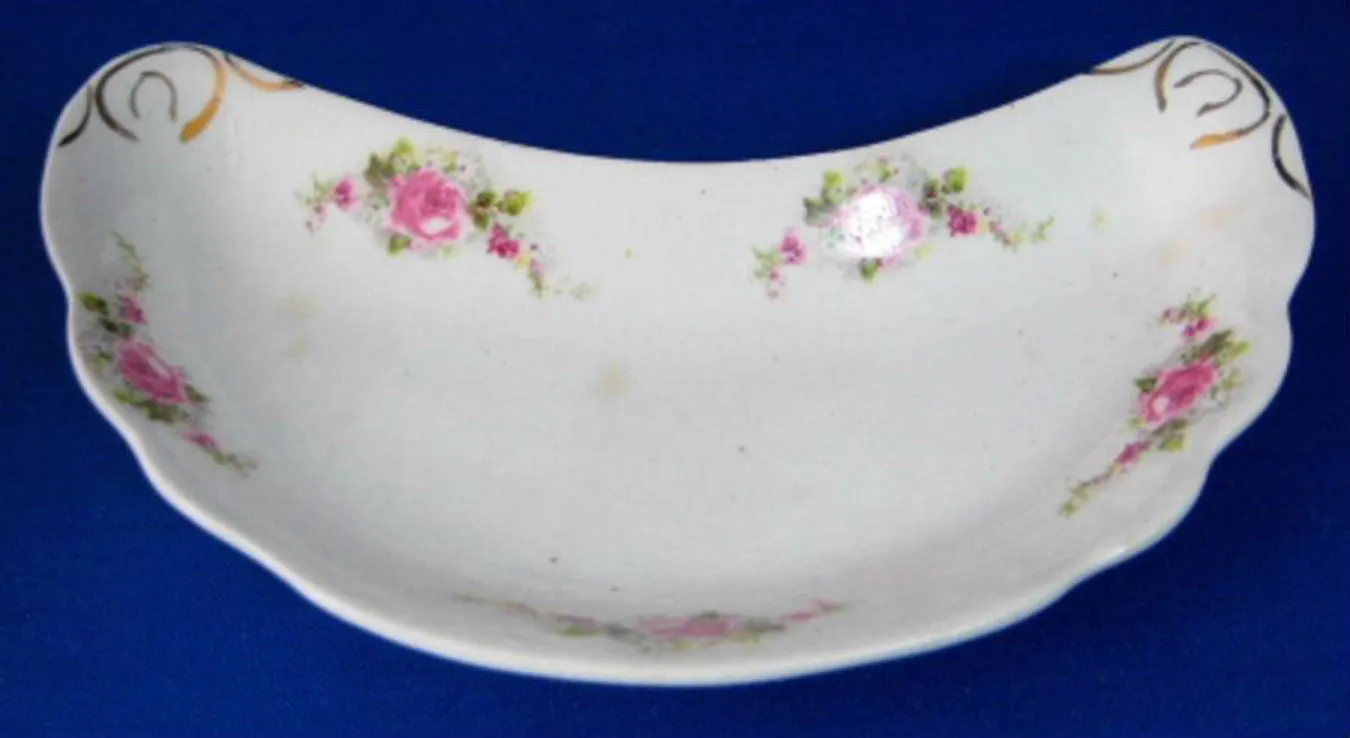 English Ironstone Bone Dish Crescent Roses Antique 1890-1910 Edwardian Victorian