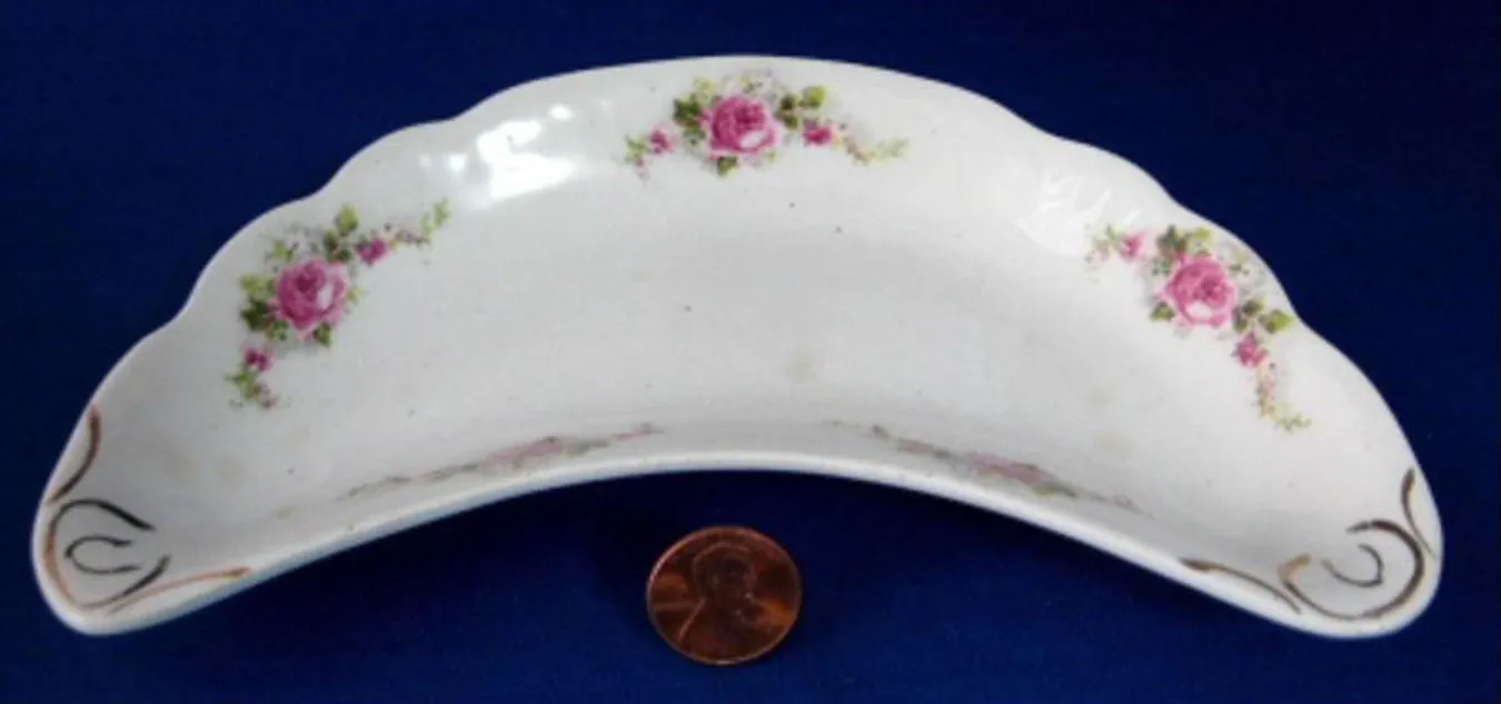 English Ironstone Bone Dish Crescent Roses Antique 1890-1910 Edwardian Victorian