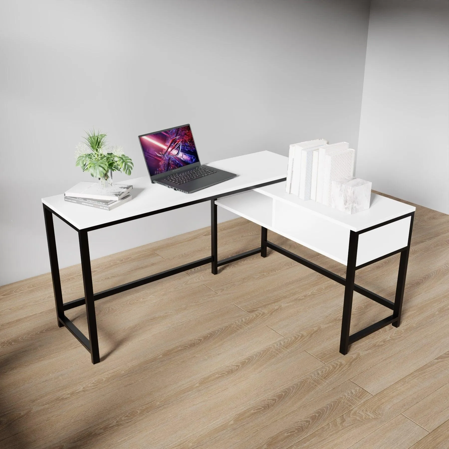 ENKEL L Shape Workstation in Beige finish