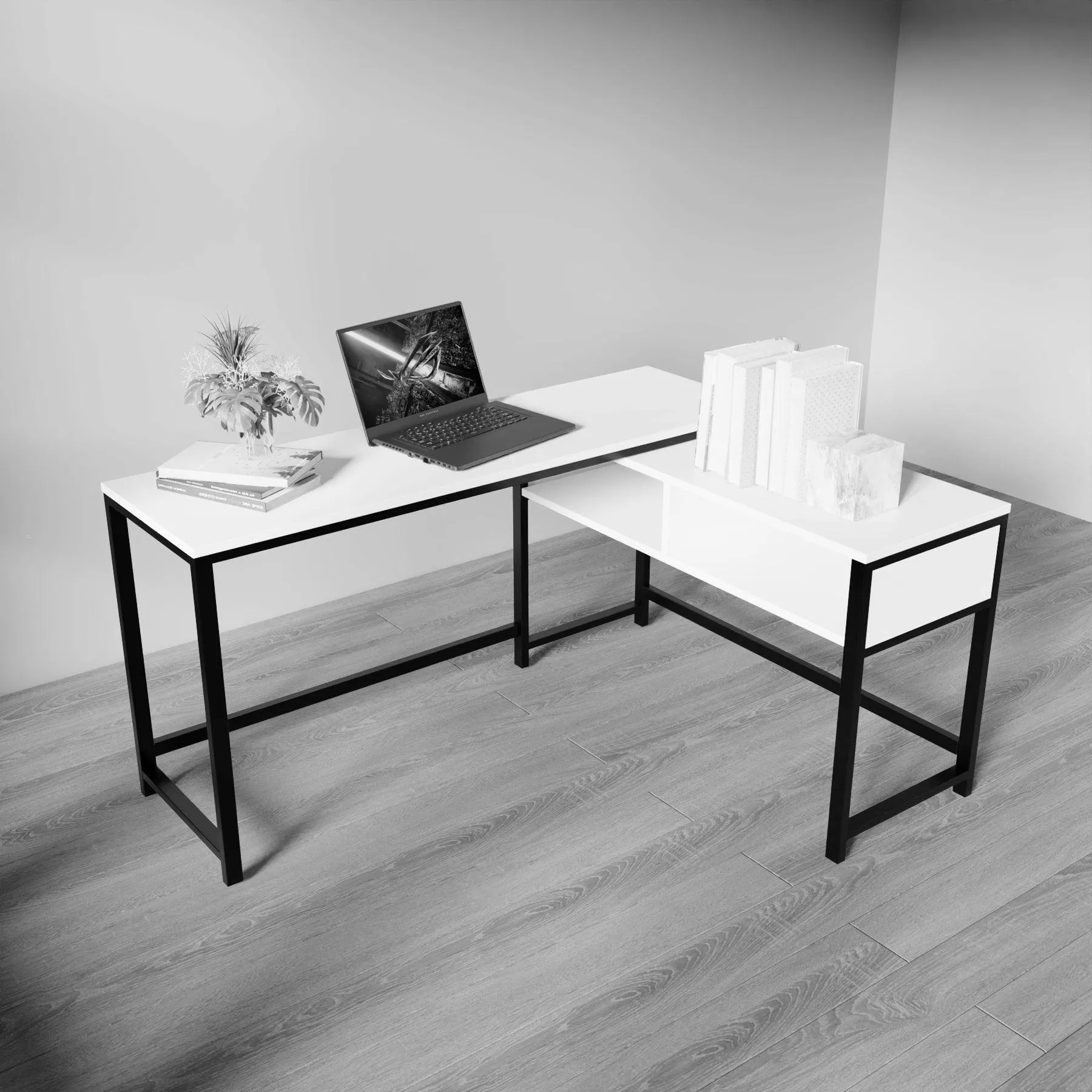 ENKEL L Shape Workstation in Beige finish