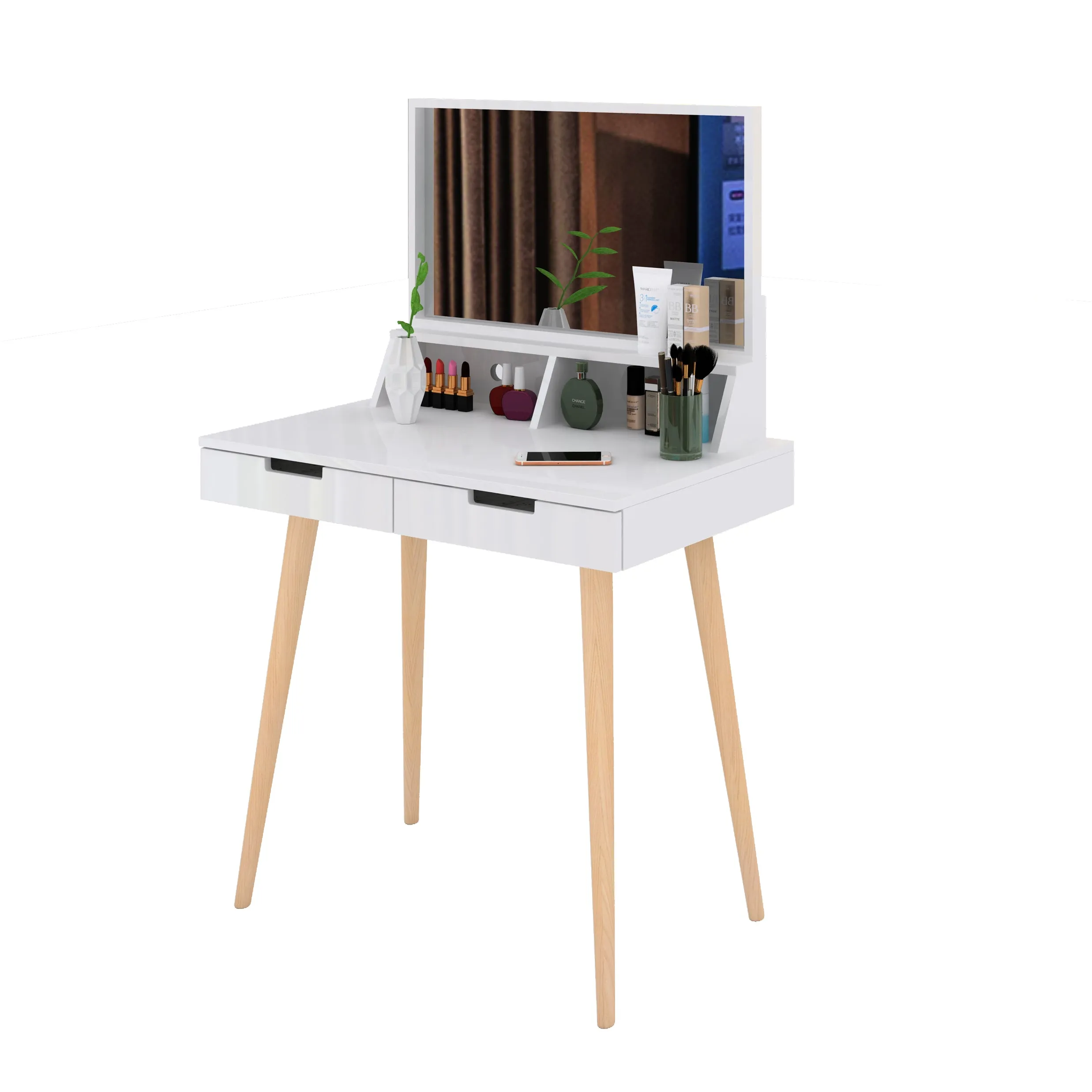 Facilehome Makeup Vanity Desk with Mirror and Lights, Bedroom Vanity Table