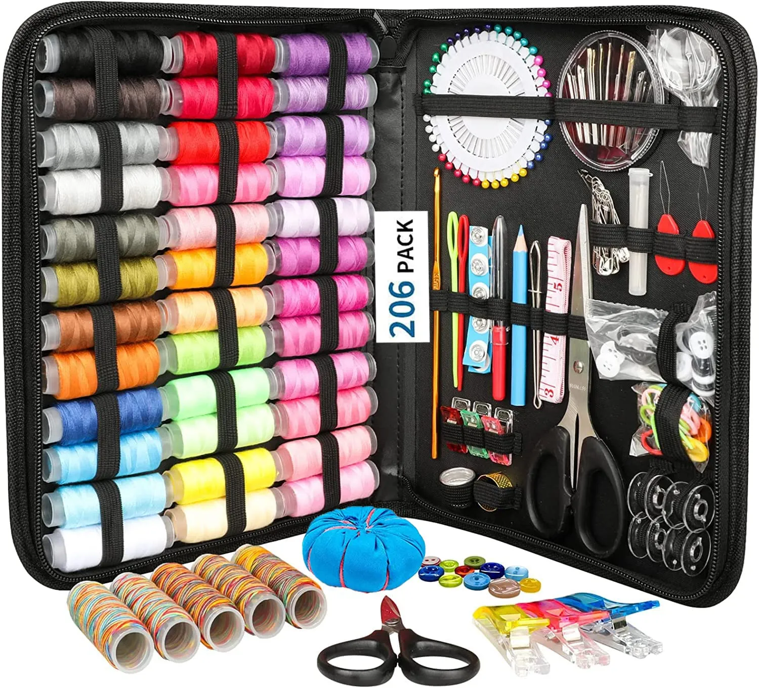 FELTHOUSE 206 pcs Sewing Kit, Complete Sewing Kit Set - Thread Box, Tailoring Materials, Needle and Thread Box - Ideal Sewing Kit Box for Home Use. (New)