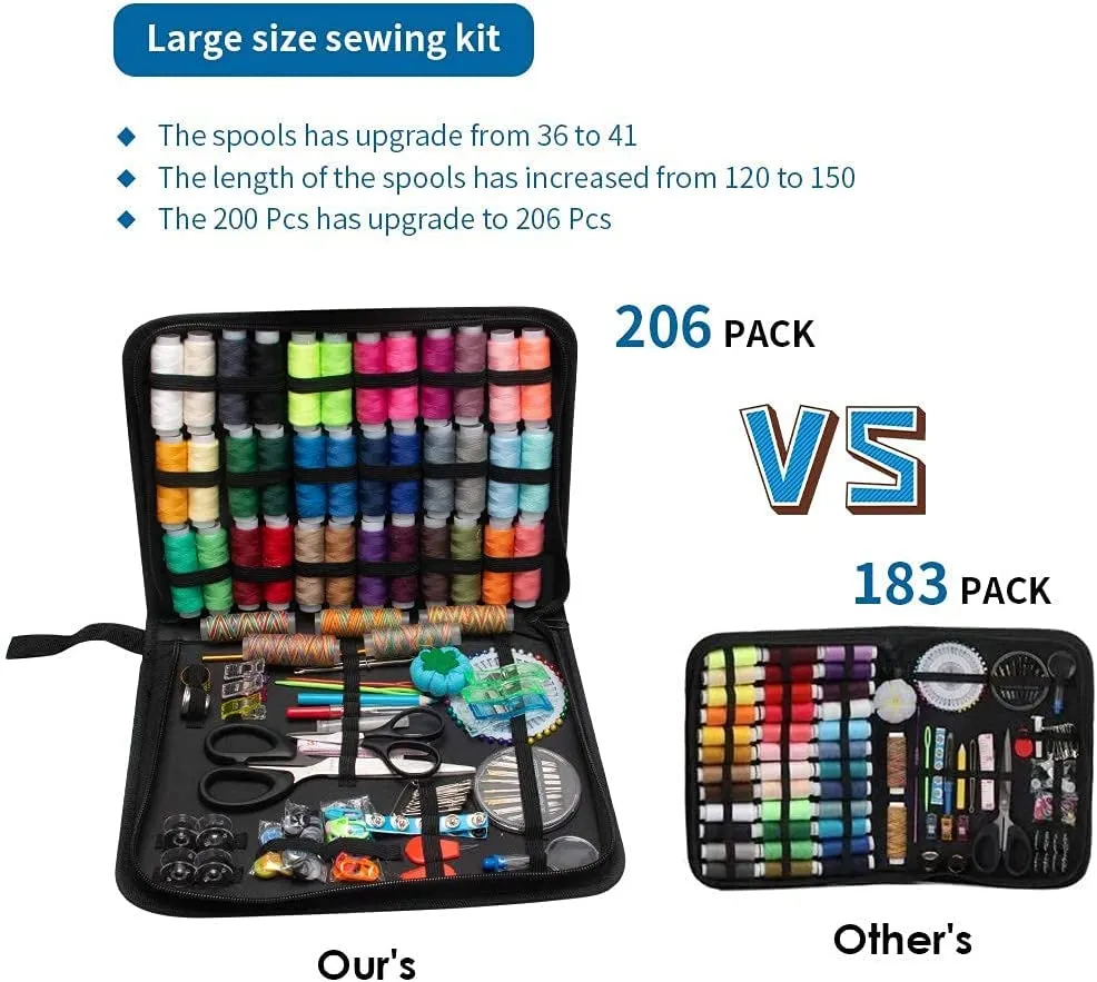 FELTHOUSE 206 pcs Sewing Kit, Complete Sewing Kit Set - Thread Box, Tailoring Materials, Needle and Thread Box - Ideal Sewing Kit Box for Home Use. (New)