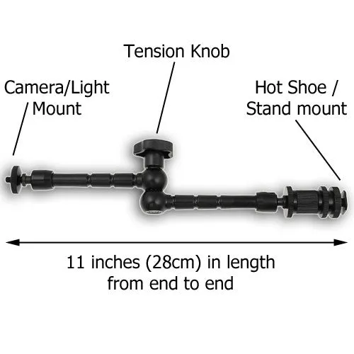 Fotodiox Large Power Arm 2800 - Variable Friction Articulated Modular Extension Arm with Male Hot Shoe Mount and 1/4" Camera Mount Included - Large