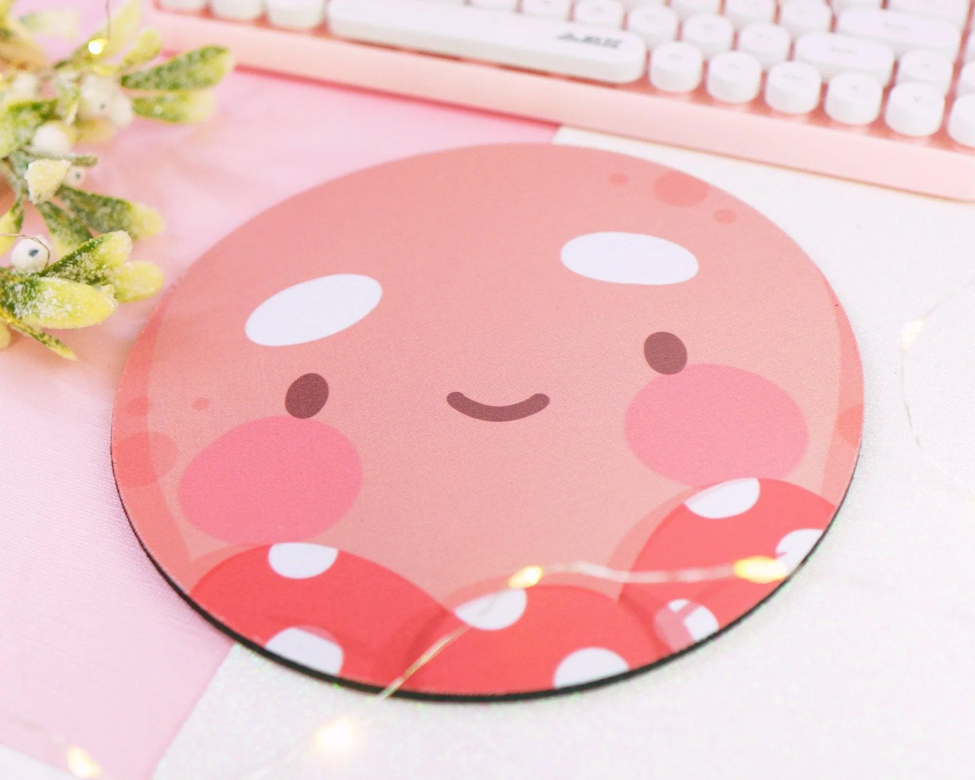Gingie Mouse Pad │ Cute Kawaii Gingerbread Desk Mat │ Round Christmas Mouse Mat