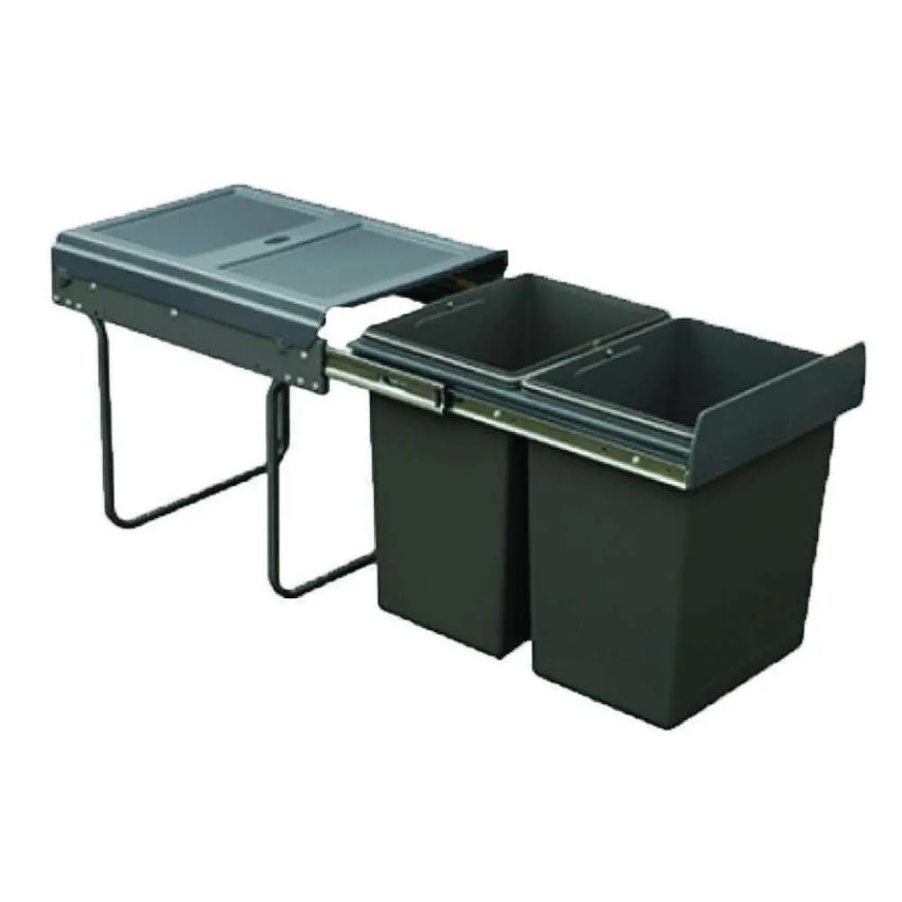 Hafele Double Soft Close Bin 2 x 15L PVC Grey (for 400mm Cabinet) 495 x 364mm