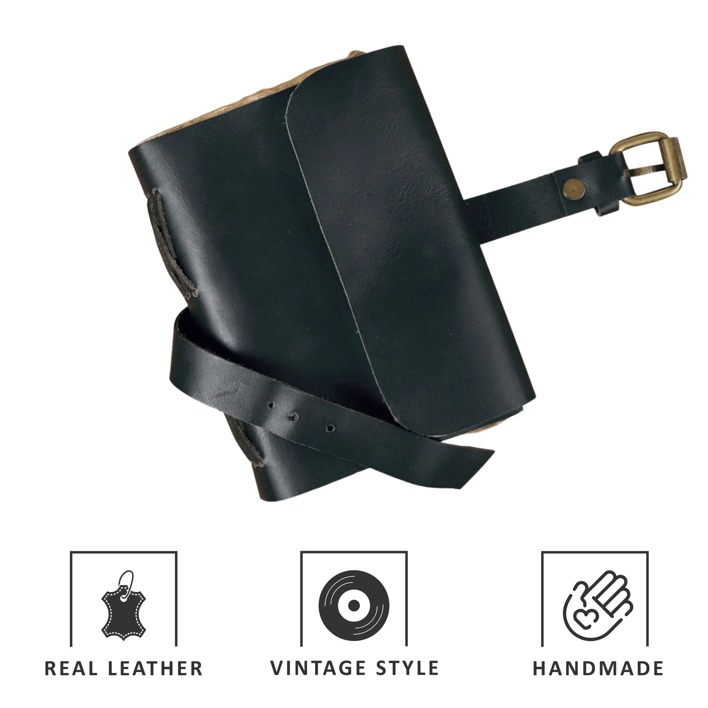 Handmade Leather Journal with Belt Closure | 4x6 Inches | Black