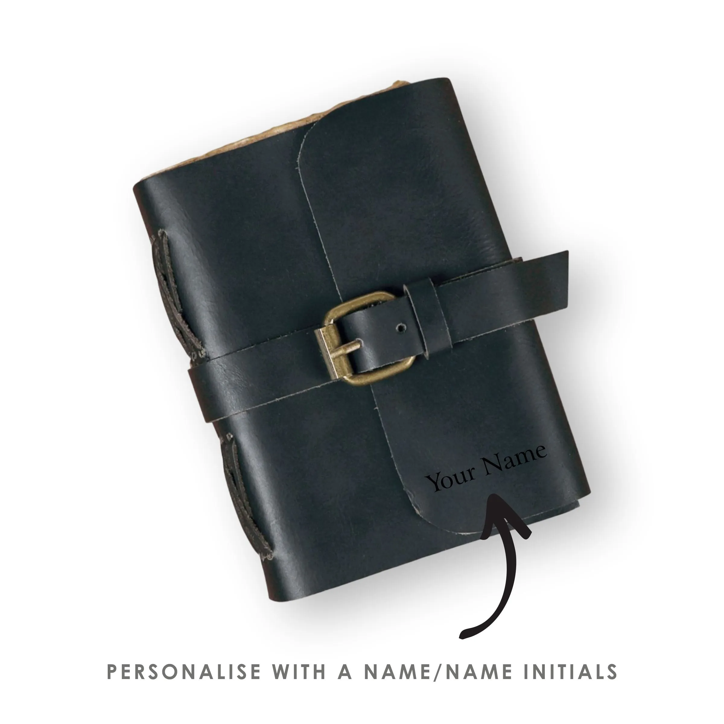 Handmade Leather Journal with Belt Closure | 4x6 Inches | Black