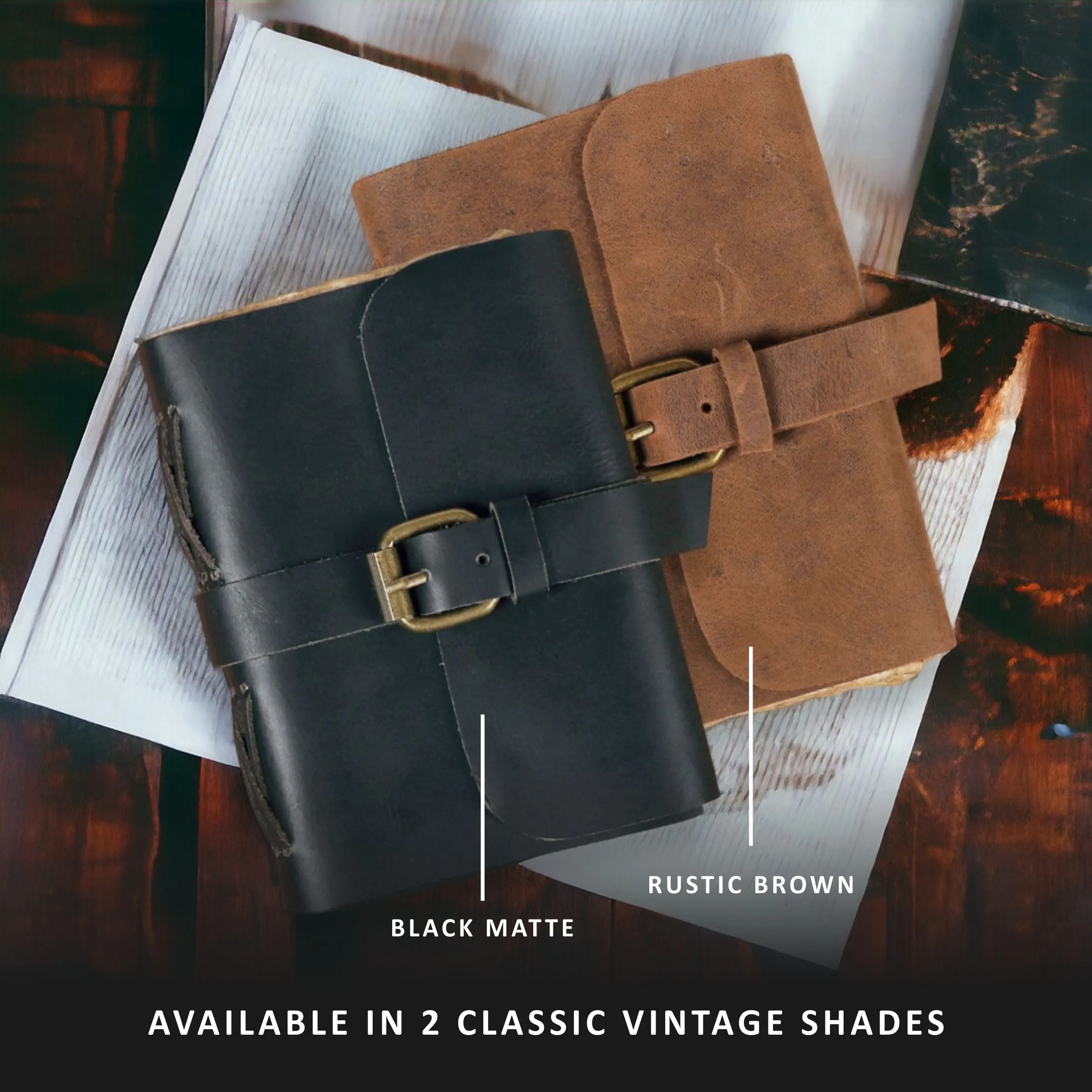 Handmade Leather Journal with Belt Closure | 4x6 Inches | Black