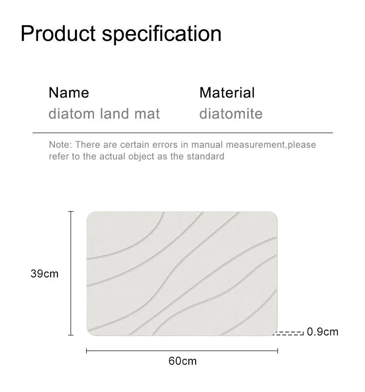 Hard Diatomite Bath Mat Super Dry Anti-Slip - Off White & Wave Line Design