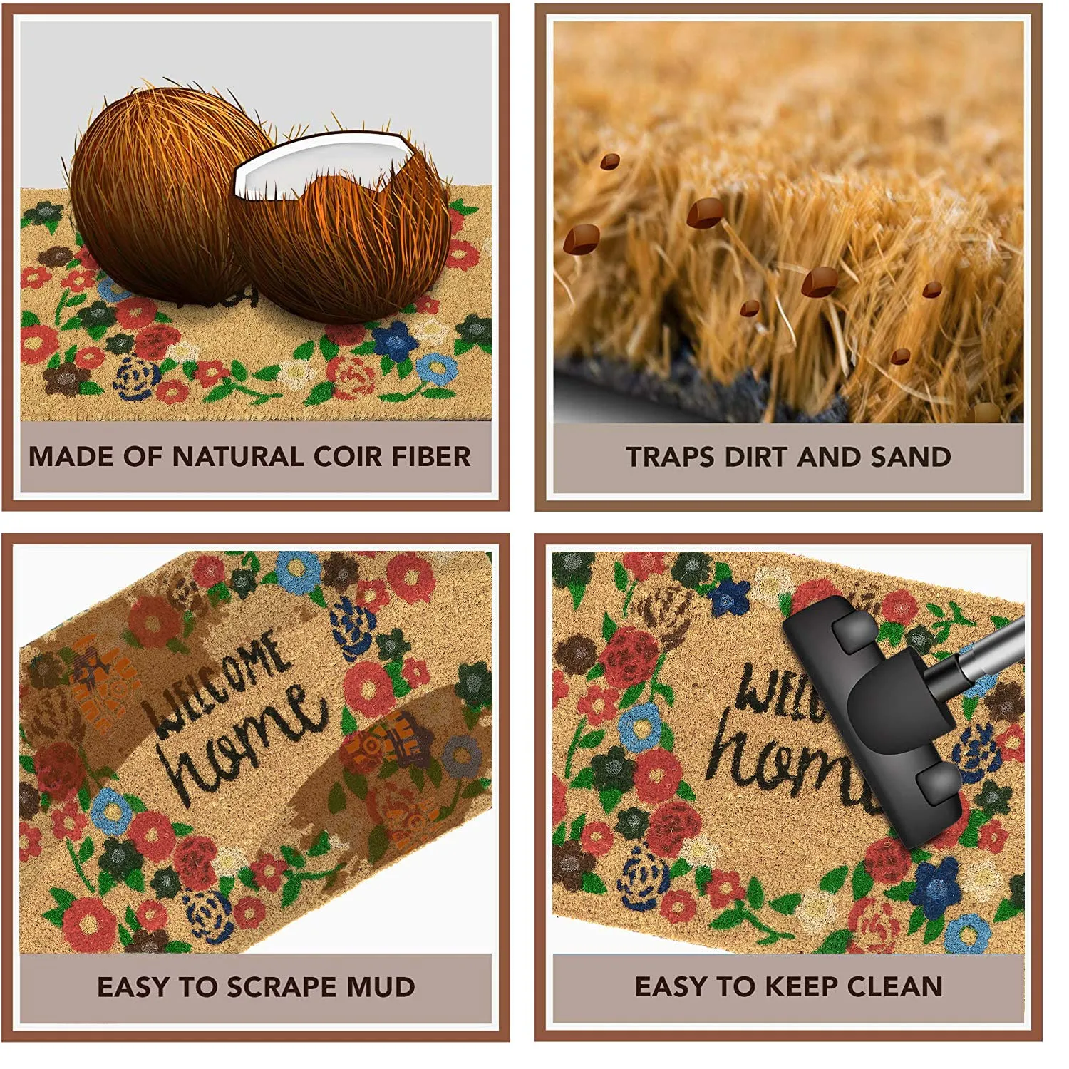 HOKIPO Large 45x75cm Coir Doormats for Entrance with Antiskid PVC Backing, Multicolor (IN155)