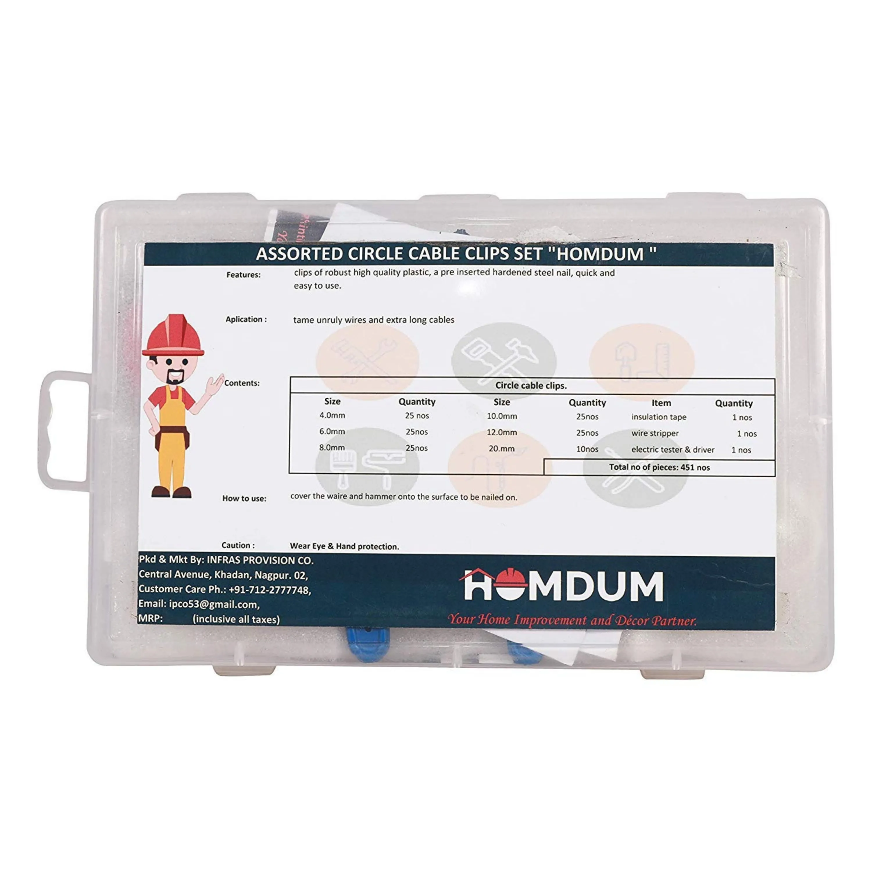 Homdum Assorted Circle Cable Clips Set (14 x 22 x 3.5 cm, Multicolour)