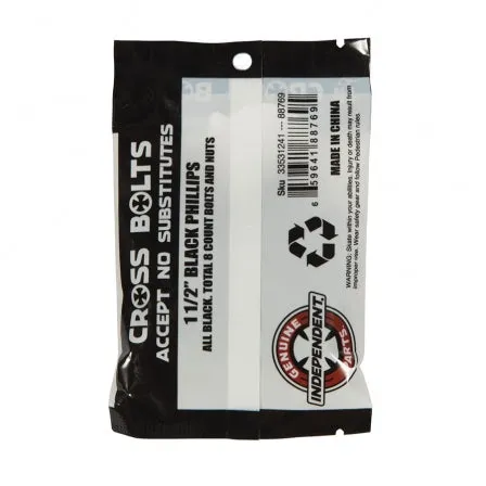 Independent 1.5 inch black phillips countersunk skateboard bolts