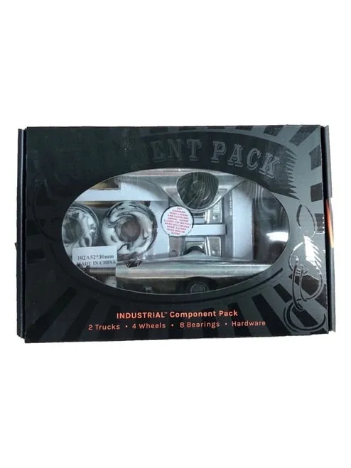 INDUSTRIAL COMPONENT PACK - SWIRL 52MM WHEELS/ABEC 7 BEARINGS/RISERS/HARDWARE (8.25")