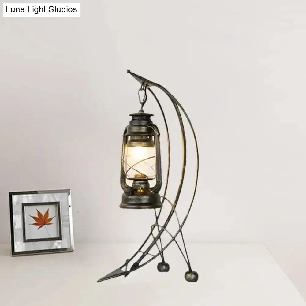 Industrial Kerosene Clear Glass Table Lamp with Brass Arc Base - 1 Light Desk Lighting