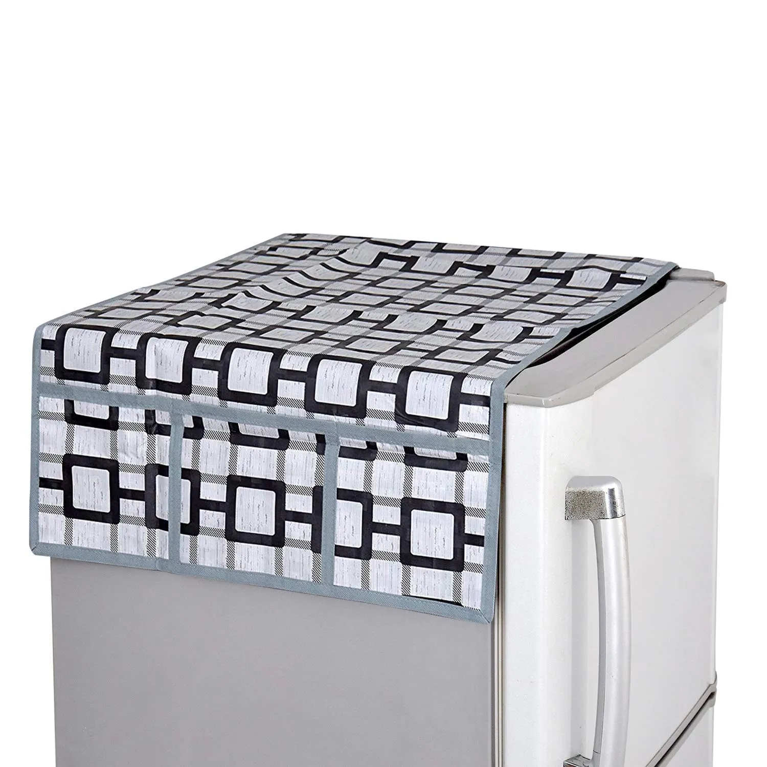 Kuber Industries Birds Design Combo of PVC 3 Pieces Fridge Mats, 2 Piece Handle Cover and 1 Piece Fridge Top Cover (Grey)-CTKTC28849