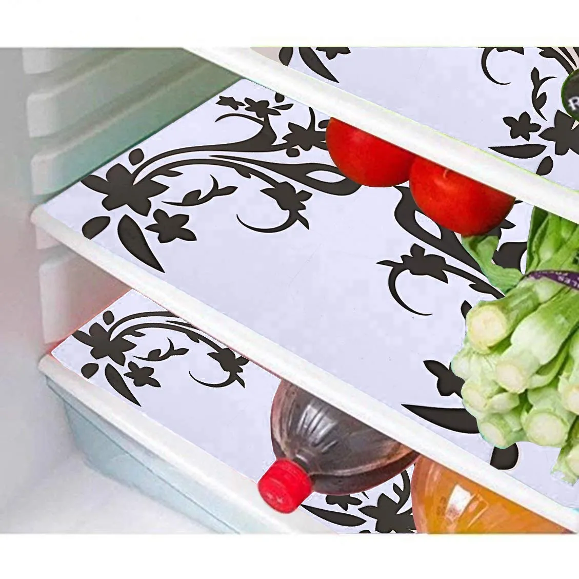 Kuber Industries Birds Design Combo of PVC 3 Pieces Fridge Mats, 2 Piece Handle Cover and 1 Piece Fridge Top Cover (Grey)-CTKTC28849