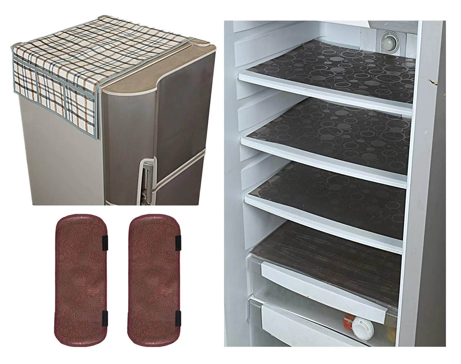 Kuber Industries PVC 3 Pieces Fridge Mats, 2 Pieces Handle Cover and 1 Piece Fridge Top Cover (Multi) - CTKTC8008,Standard