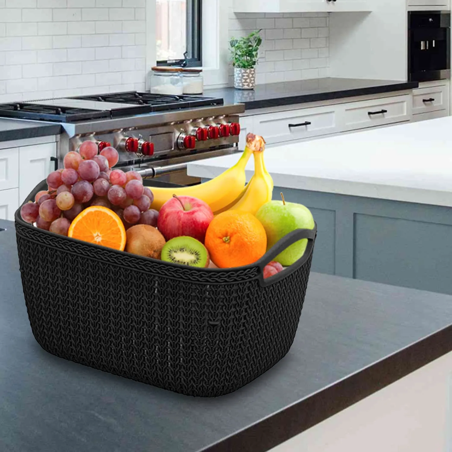 Kuber Industries Unbreakable Plastic 2 Pieces Multipurpose Large Size Flexible Storage Baskets/Fruit Vegetable Kitchen Organizer with Handles (Assorted) - CTKTC030617