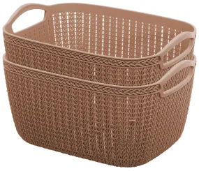 Kuber Industries Unbreakable Plastic 2 Pieces Multipurpose Medium Size Flexible Storage Baskets/Fruit Vegetable Bathroom Stationary Home Basket with Handles (Brown) -CTKTC39046